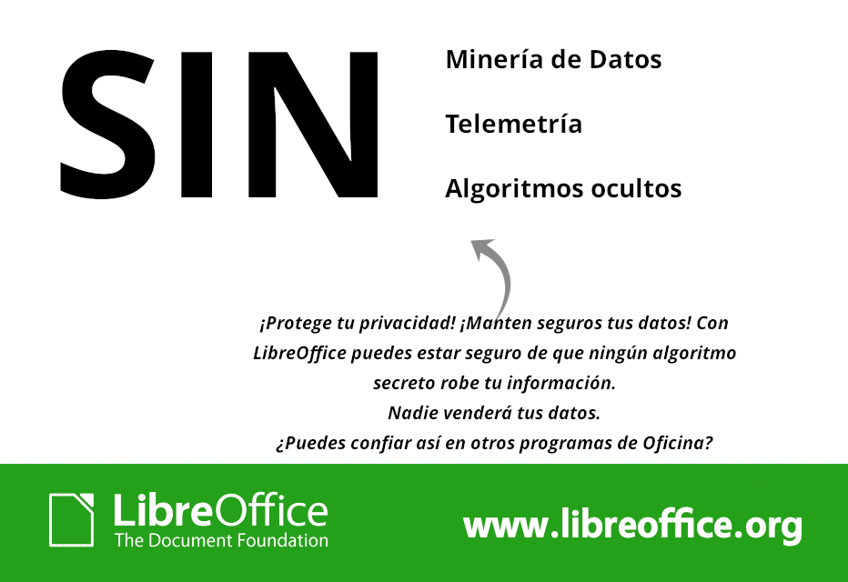 LibreOffice. Sin minería de datos, sin telemetría, sin algoritmos ocultos
