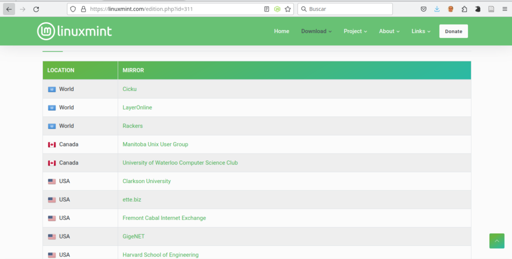Servidores espejo para descargar Mint