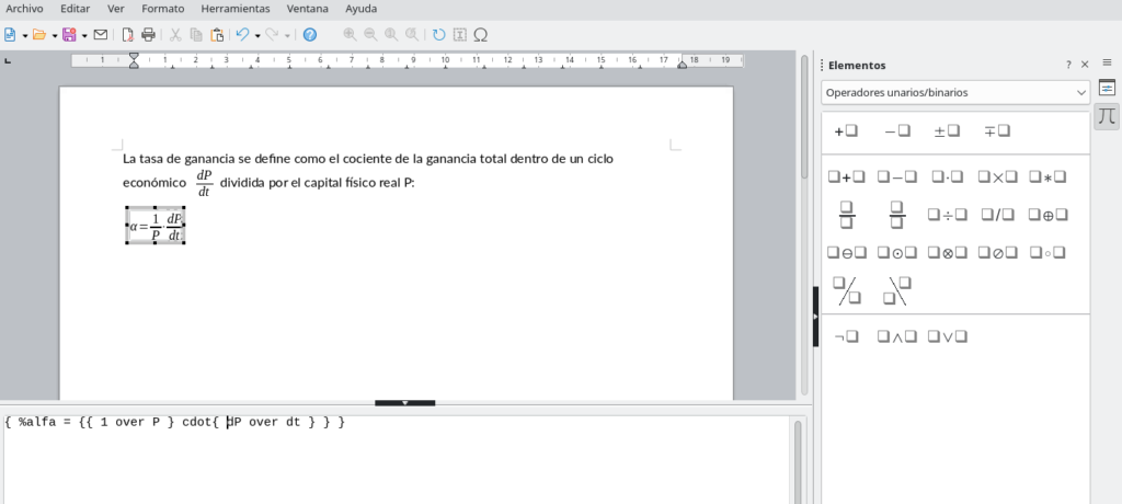 Editando fórmulas en LibreOffice Writer